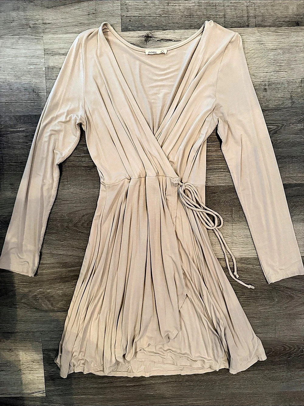 Sozy Beige Wrap Mini Dress